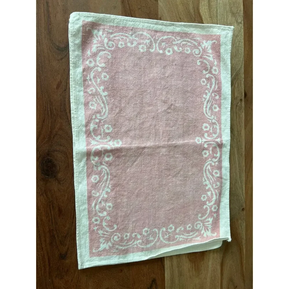 European Linen Italian vintage linen napkins pink damask design set of 4